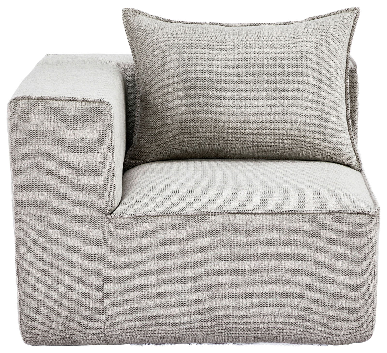 Grauer Ecksessel mit Armlehne links, Vorderansicht