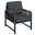 Ambia Garden Gartensessel CALIDA Moderner Gartensessel mit dunklem Metallrahmen, grauen Polstern und seitlichen Armlehnen aus Holz, seitliche Perspektive