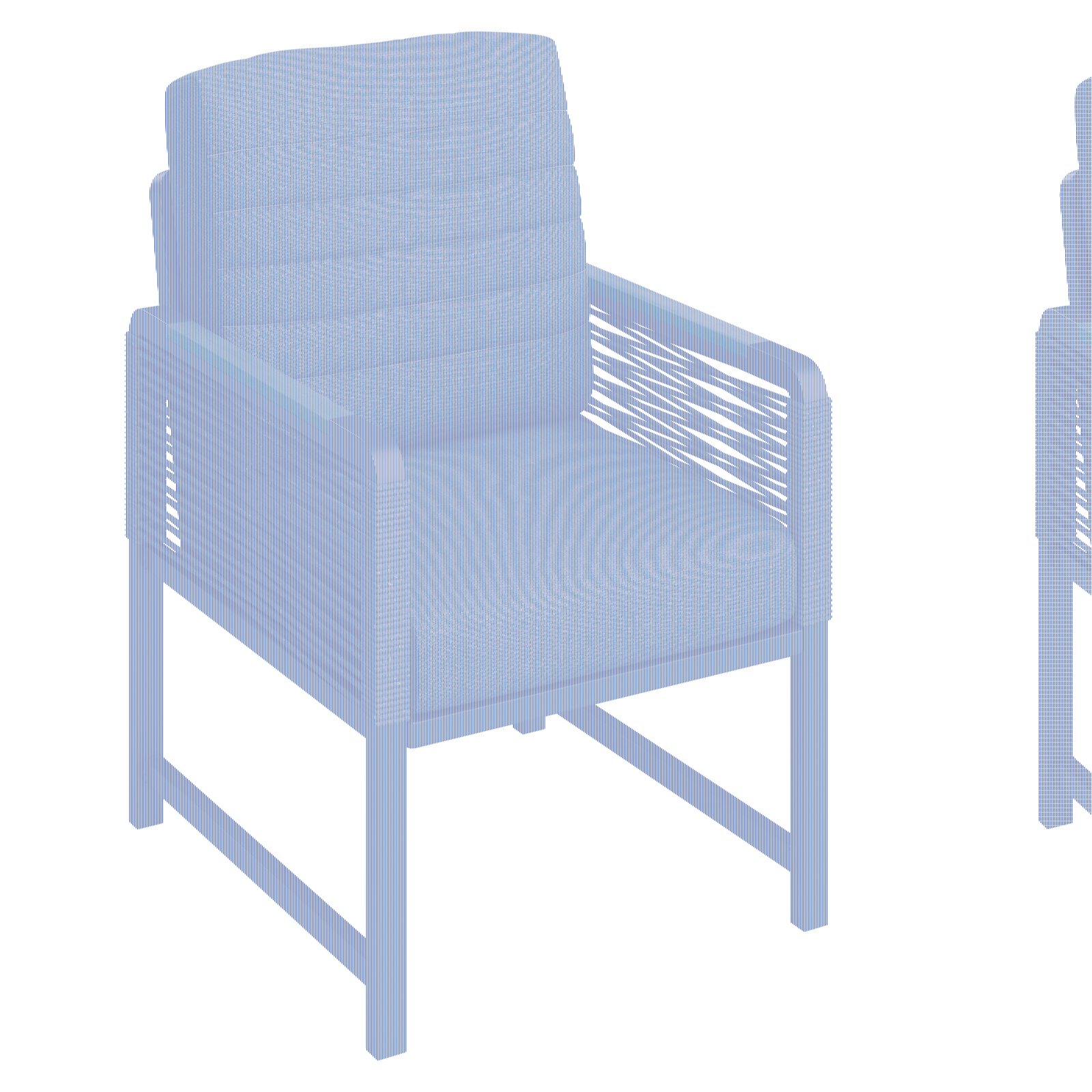 Moderner Gartensessel mit dunklem Metallrahmen, grauen Polstern und seitlichen Armlehnen aus Holz, seitliche Perspektive