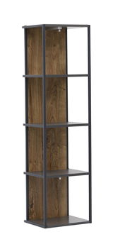 Regal mit vier Ebenen, Metallrahmen und Holzelementen, seitliche Perspektive