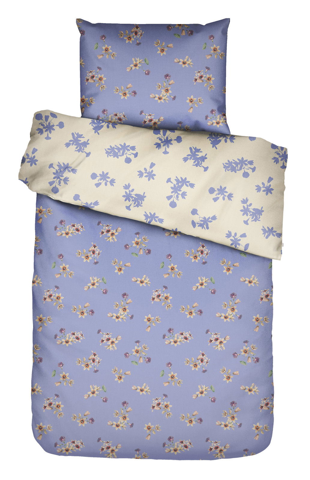 Bettwäsche-Set mit floralem Muster in Lila und Cremefarben, Draufsicht