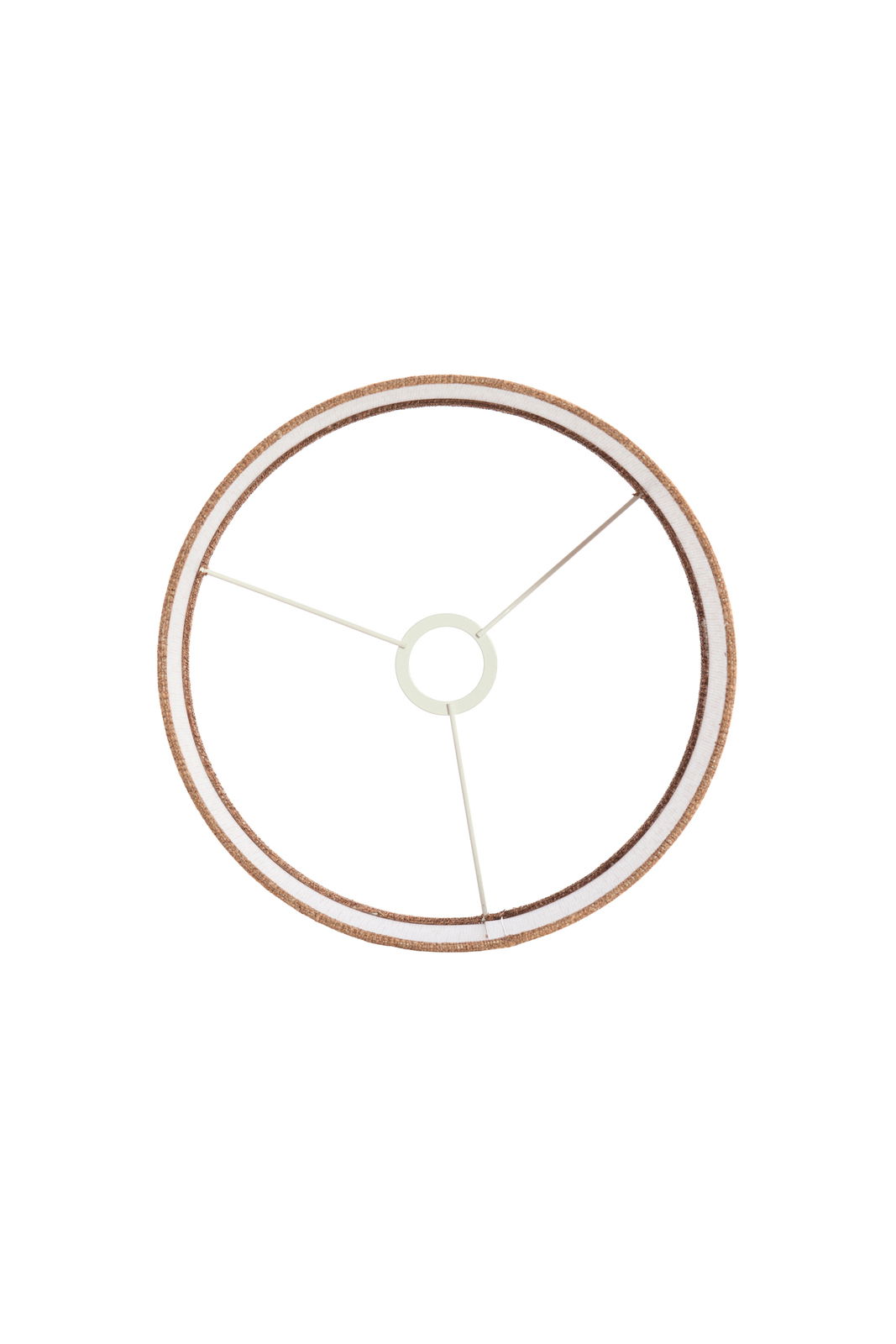 Draufsicht auf einen runden Lampenschirm mit Metallstreben und einem zentralen Ring.