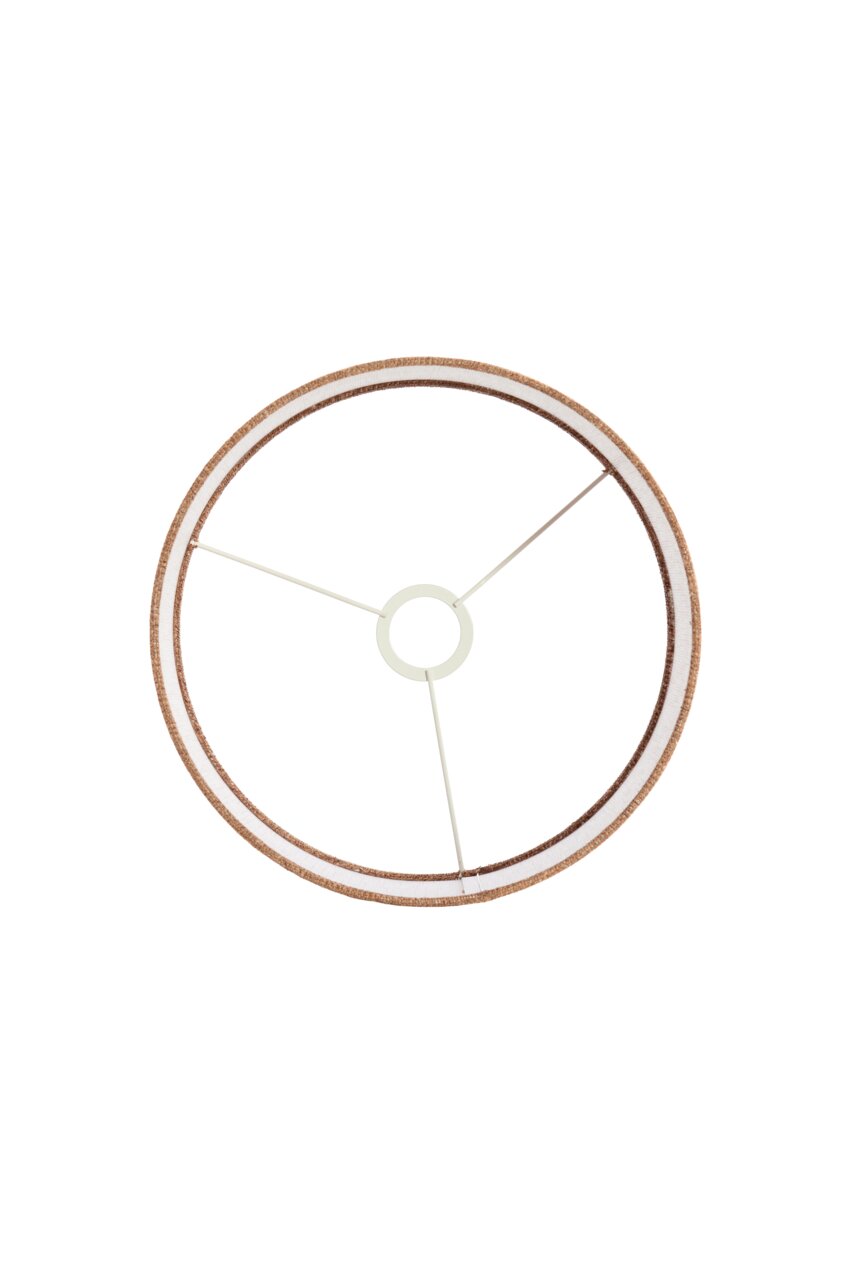 Draufsicht auf einen runden Lampenschirm mit Metallstreben und einem zentralen Ring.