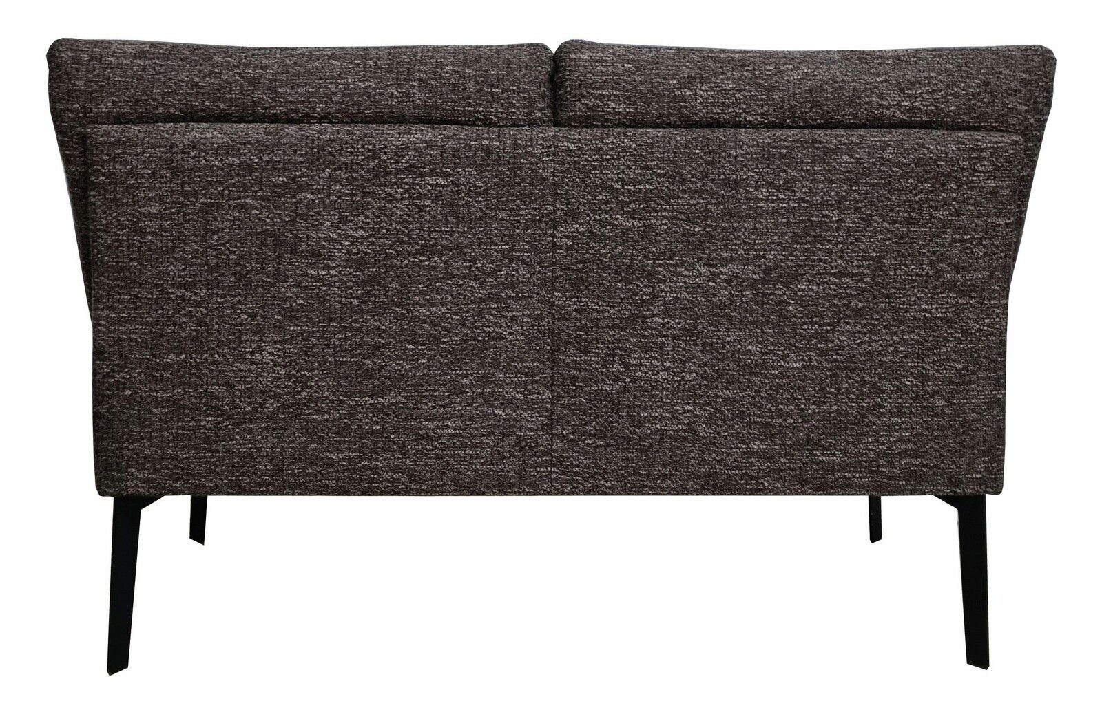 Rückansicht einer dunkelgrauen Bank mit schwarzen Metallbeinen, Modell Moderano SINGARPUR, 140 cm