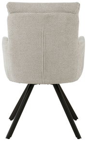 Rückansicht eines beigen Armlehnstuhls mit schwarzen Metallbeinen, Modell THORSTEN.