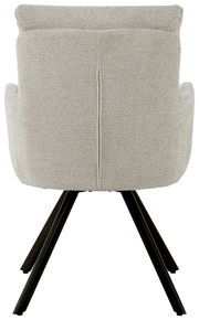 Rückansicht eines beigen Armlehnstuhls mit schwarzen Metallbeinen, Modell THORSTEN.