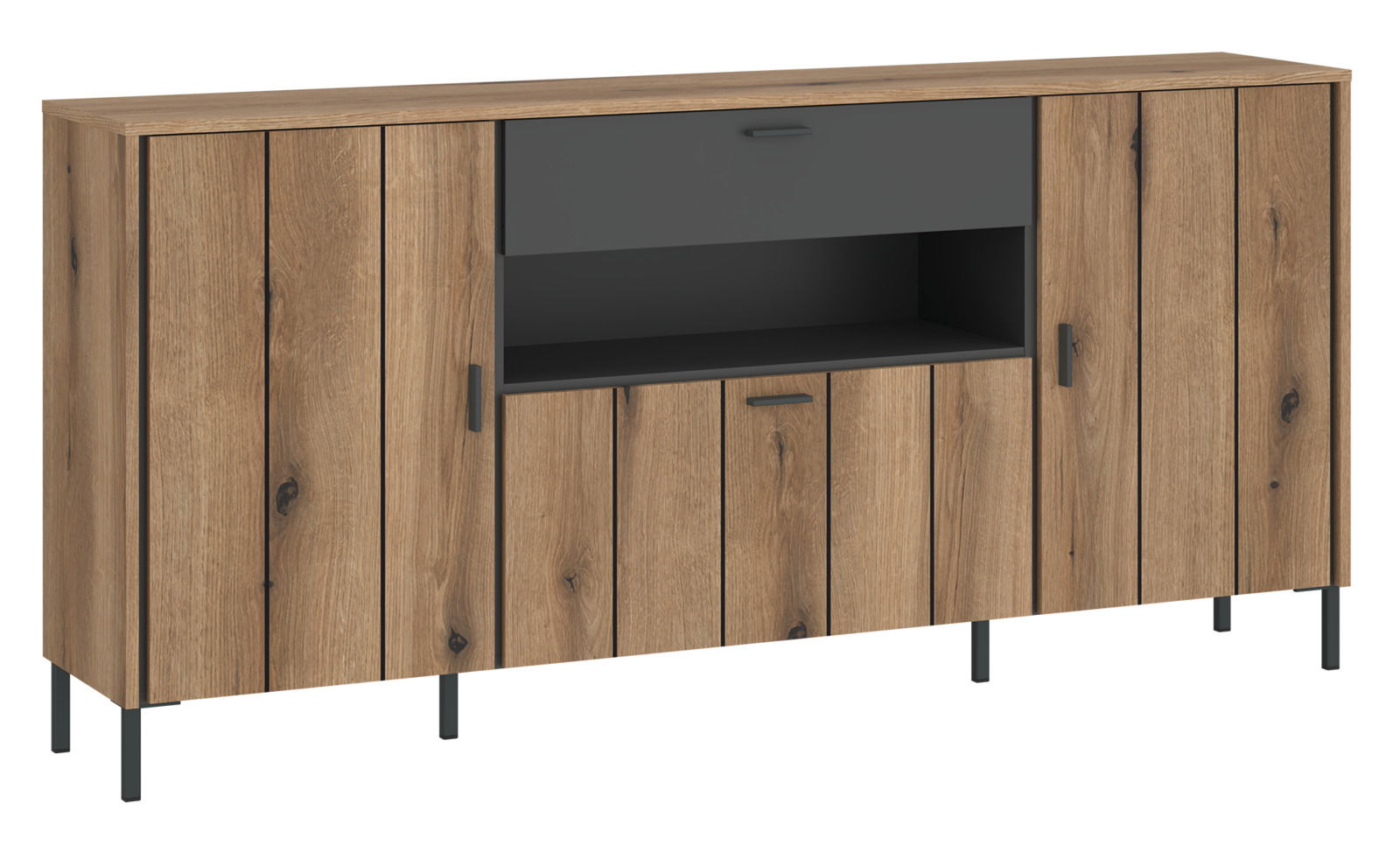 Z2 Sideboard SHIRLEY Modernes Sideboard aus Holz mit dunklen Akzenten, frontal betrachtet