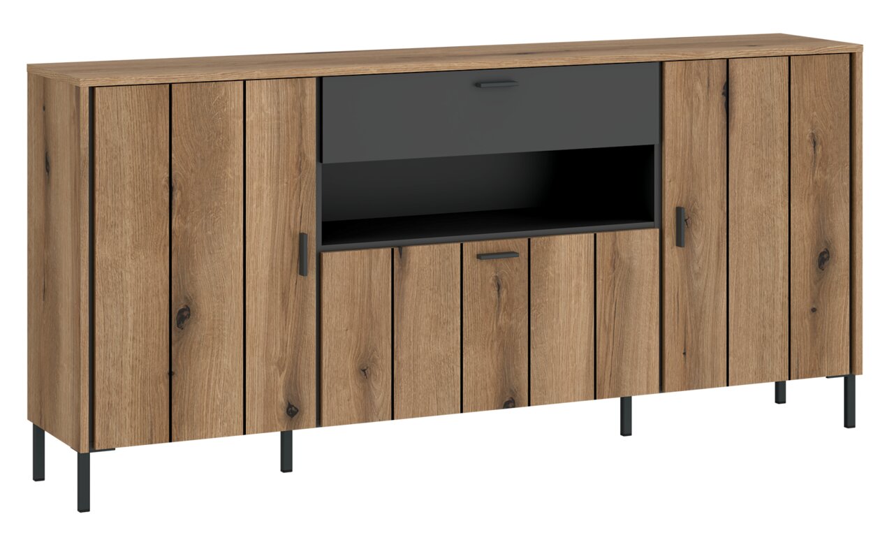 Z2 Sideboard SHIRLEY Modernes Sideboard aus Holz mit dunklen Akzenten, frontal betrachtet