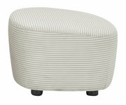 Hocker mit cremefarbenem, geripptem Stoffbezug, seitliche Perspektive