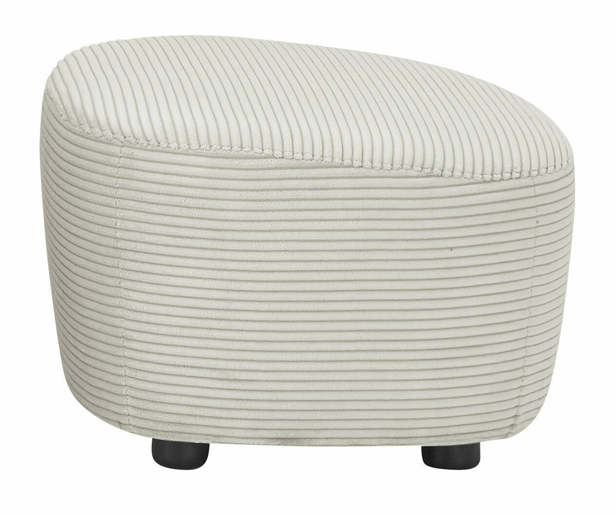 Hocker mit cremefarbenem, geripptem Stoffbezug, seitliche Perspektive