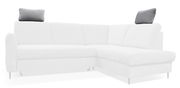 Graue Kopfstütze auf einem weißen Sofa, seitliche Perspektive