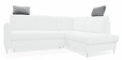 Graue Kopfstütze auf einem weißen Sofa, seitliche Perspektive