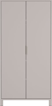 Vooraanzicht van een eenvoudige kast met twee deuren in een neutrale kleur, ideaal voor een babykamer.