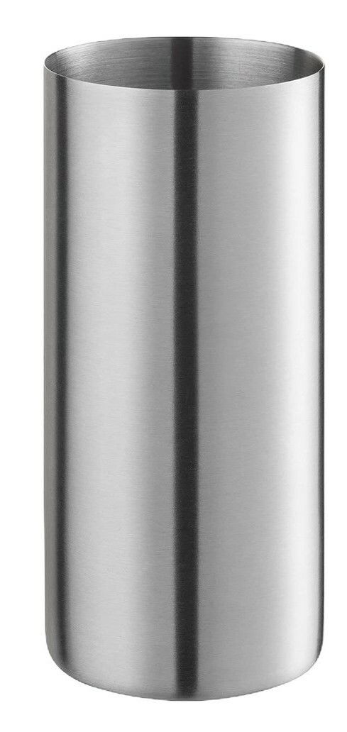 Zylindrischer Zahnputzbecher aus Edelstahl, frontal fotografiert