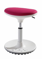 Kinderhocker Paidi Serie SPEEDY mit weißem Gestell und rotem Sitzpolster, seitliche Perspektive