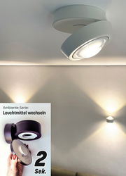 LED Aufbauleuchte an der Decke montiert, seitliche Perspektive