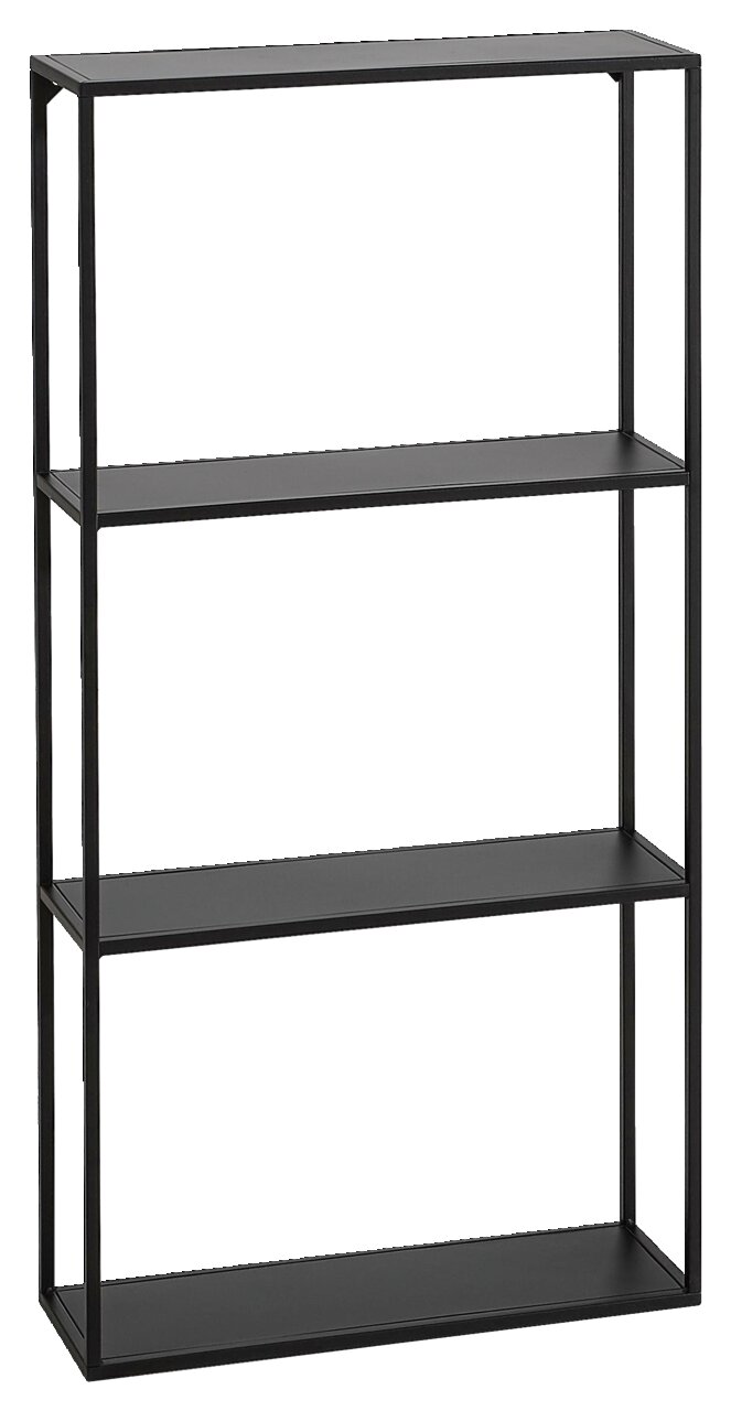 XORA Wandregal NILS Schwarzes Wandregal mit vier Regalböden, seitliche Perspektive