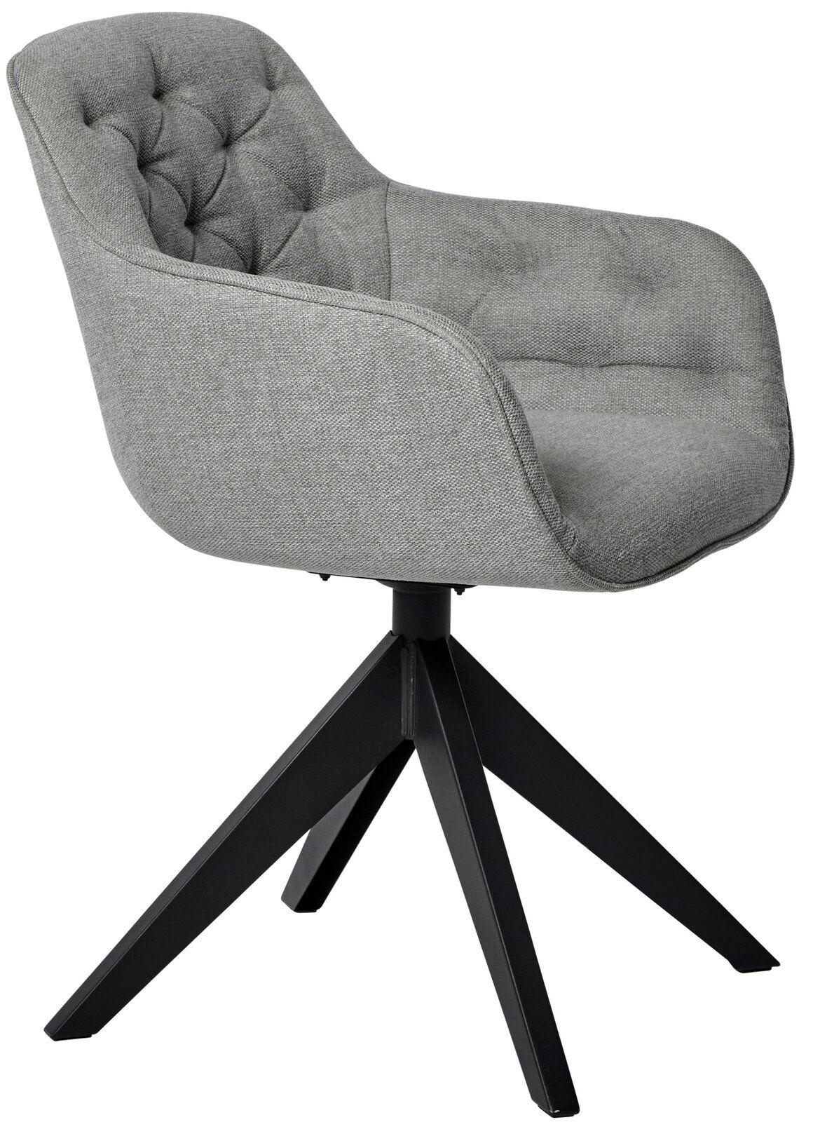 Jahnke Stuhl KENSINGTON Grauer, gepolsterter Stuhl mit schwarzem Metallgestell, seitliche Perspektive