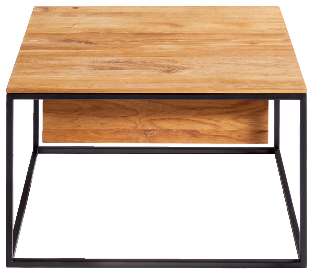 Moderner Beistelltisch aus Holz mit Metallrahmen, Frontalansicht