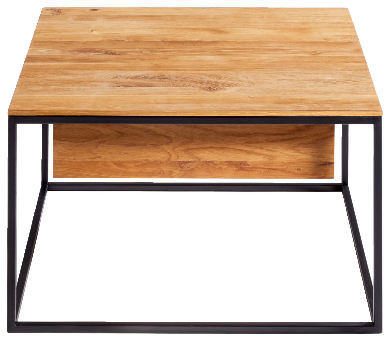 Moderne bijzettafel van hout met metalen frame, vooraanzicht