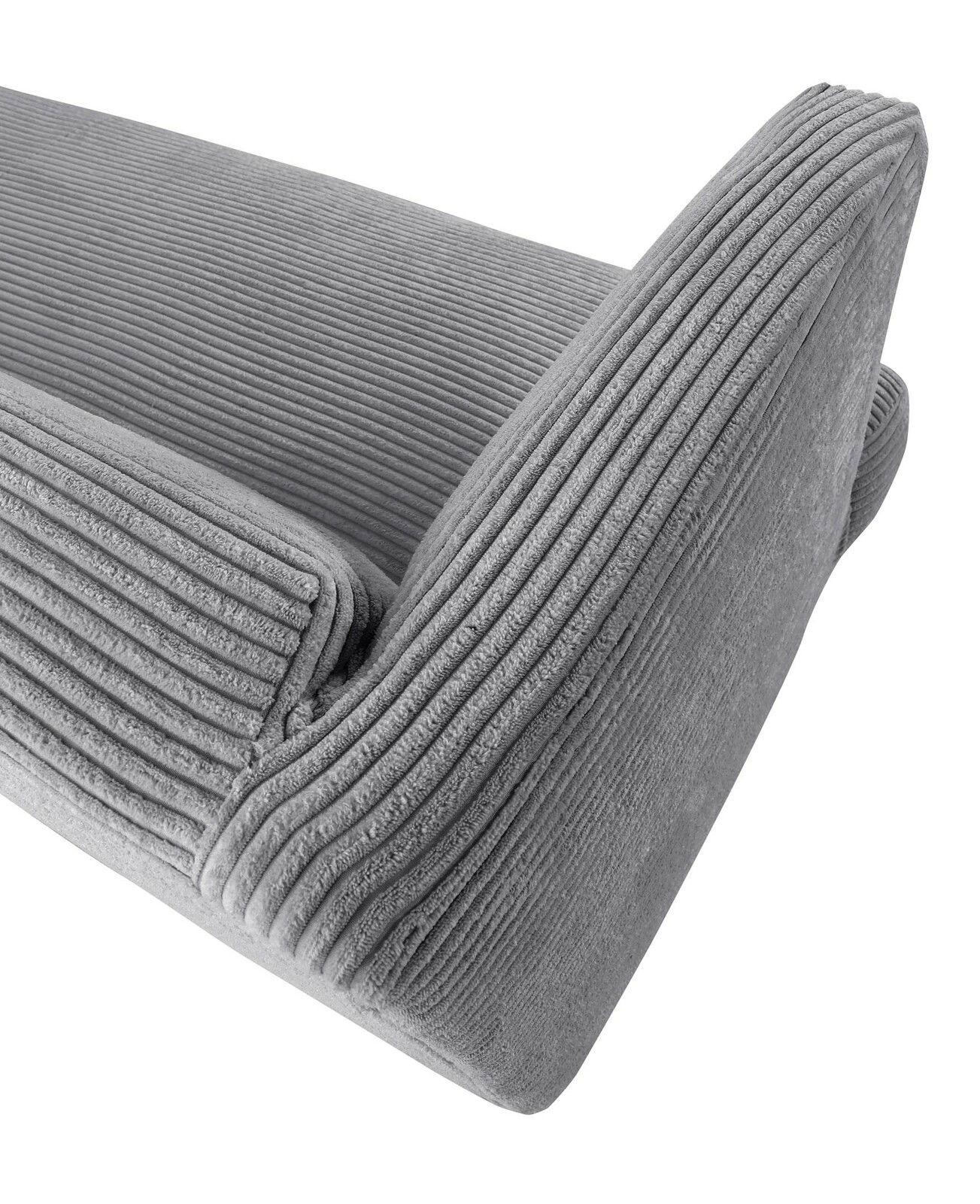 Nahaufnahme eines grauen, gerippten Speisesofas aus der Vogelperspektive