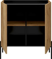 Kommode mit offenem Stauraum, Holzoptik und schwarzem Innenraum, frontale Ansicht