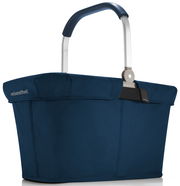 Dunkelblauer Tragekorb mit silbernem Griff, seitliche Perspektive