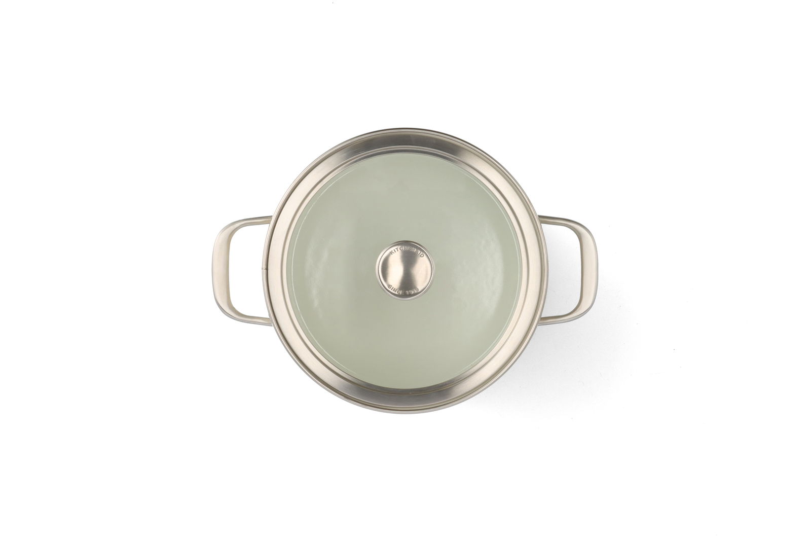 Topf mit Glasdeckel und zwei Griffen, Ansicht von oben