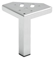 Silbernes, dreieckiges Möbelbein aus Metall, seitliche Perspektive