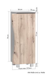 Unterschrank mit Holzoptik, Maße: 79 cm hoch, 37,5 cm breit, 35 cm tief, Frontansicht