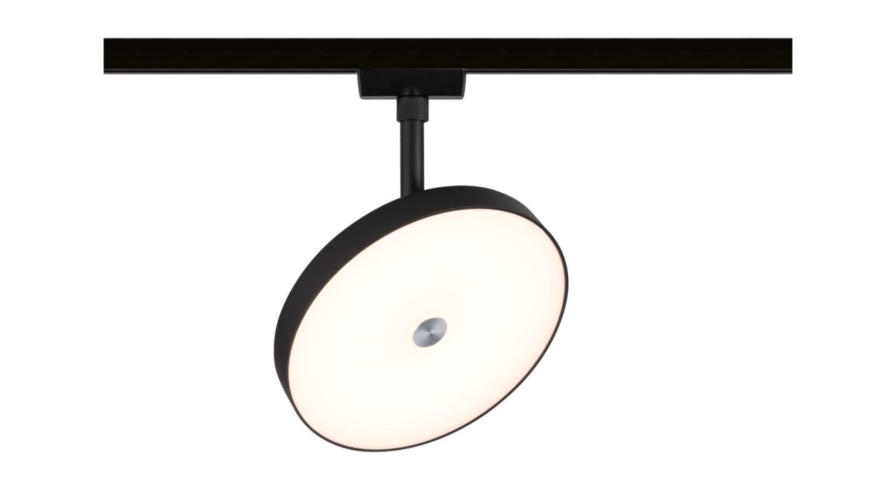 Schienenspot Hildor in schwarzem Design, seitliche Perspektive