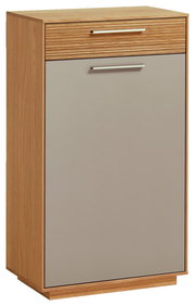 Schuhkommode aus der Serie LOVENO von VOSS in Holzoptik mit grauer Front, seitliche Perspektive