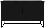 Modernes schwarzes Sideboard mit zwei Türen, frontal betrachtet