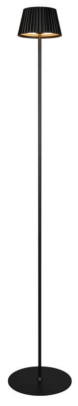 Schwarze Akku-Stehleuchte SUAREZ mit geriffeltem Lampenschirm, seitliche Perspektive