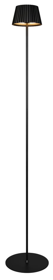 Schwarze Akku-Stehleuchte SUAREZ mit geriffeltem Lampenschirm, seitliche Perspektive