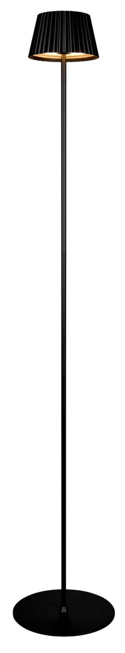 Schwarze Akku-Stehleuchte SUAREZ mit geriffeltem Lampenschirm, seitliche Perspektive