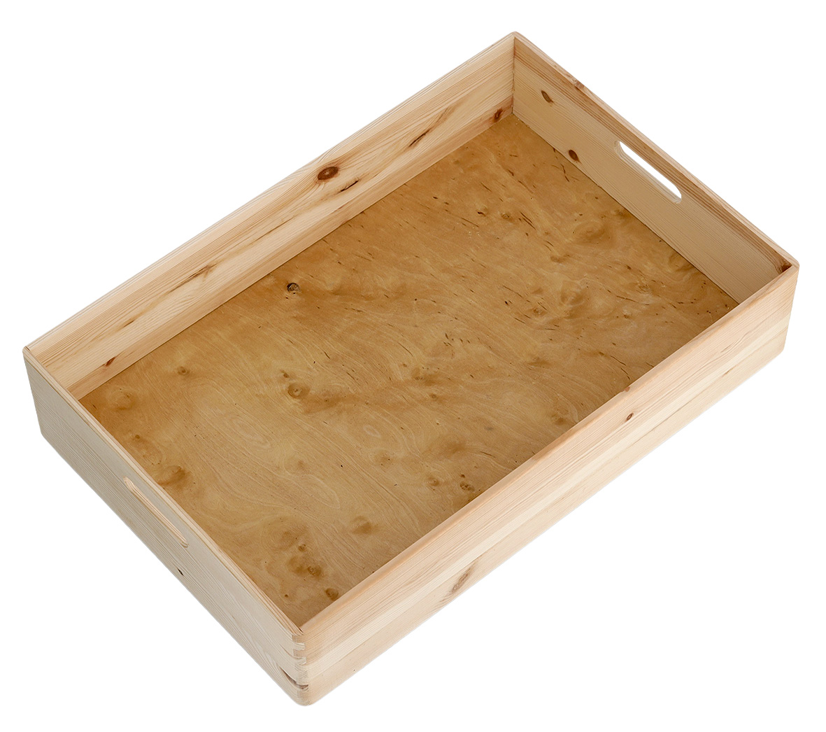 Holz-Allzweckkiste 40x60cm, von oben fotografiert, mit seitlichen Grifföffnungen.