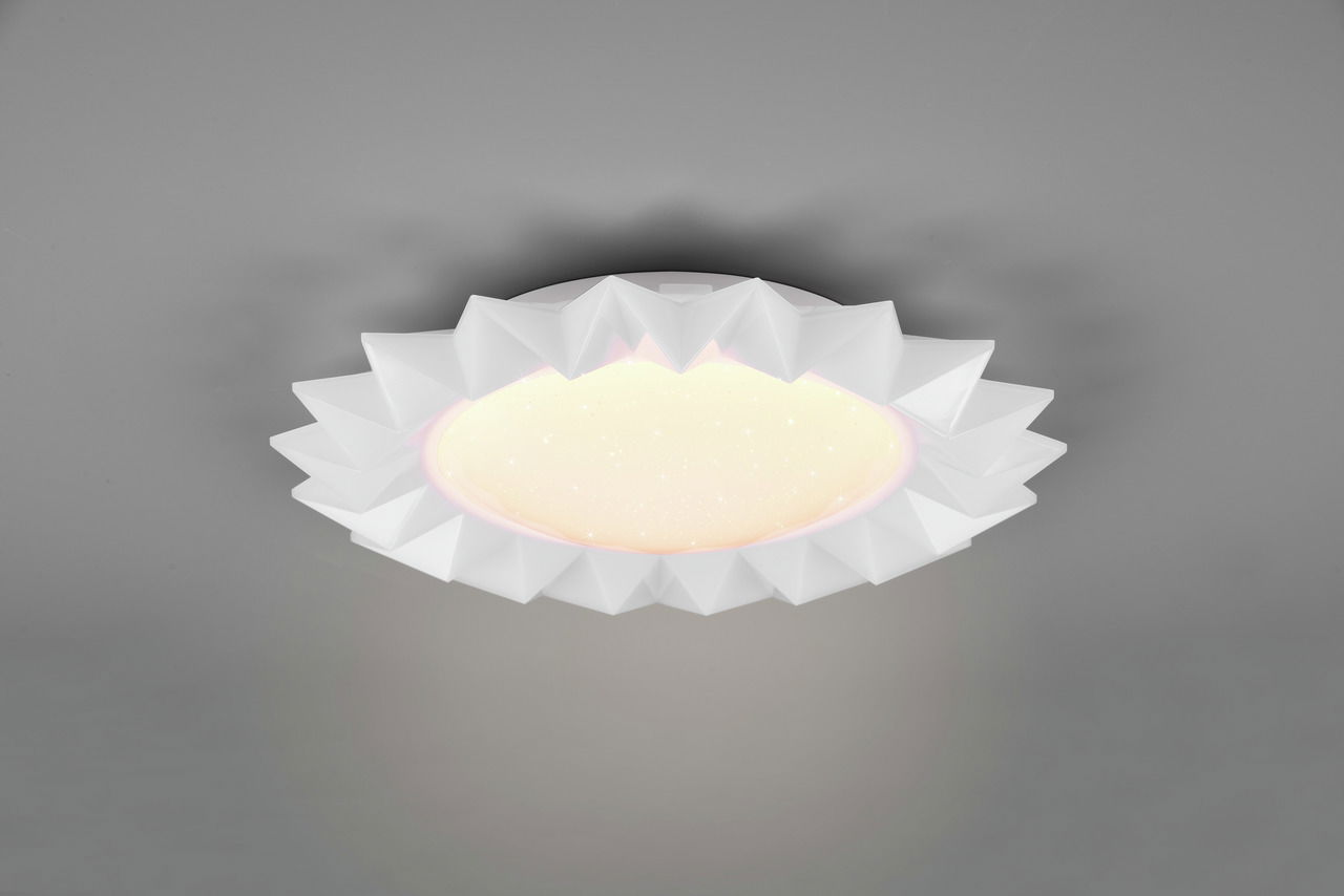 Deckenleuchte in Sonnenblumenform mit LED-Beleuchtung, von unten betrachtet