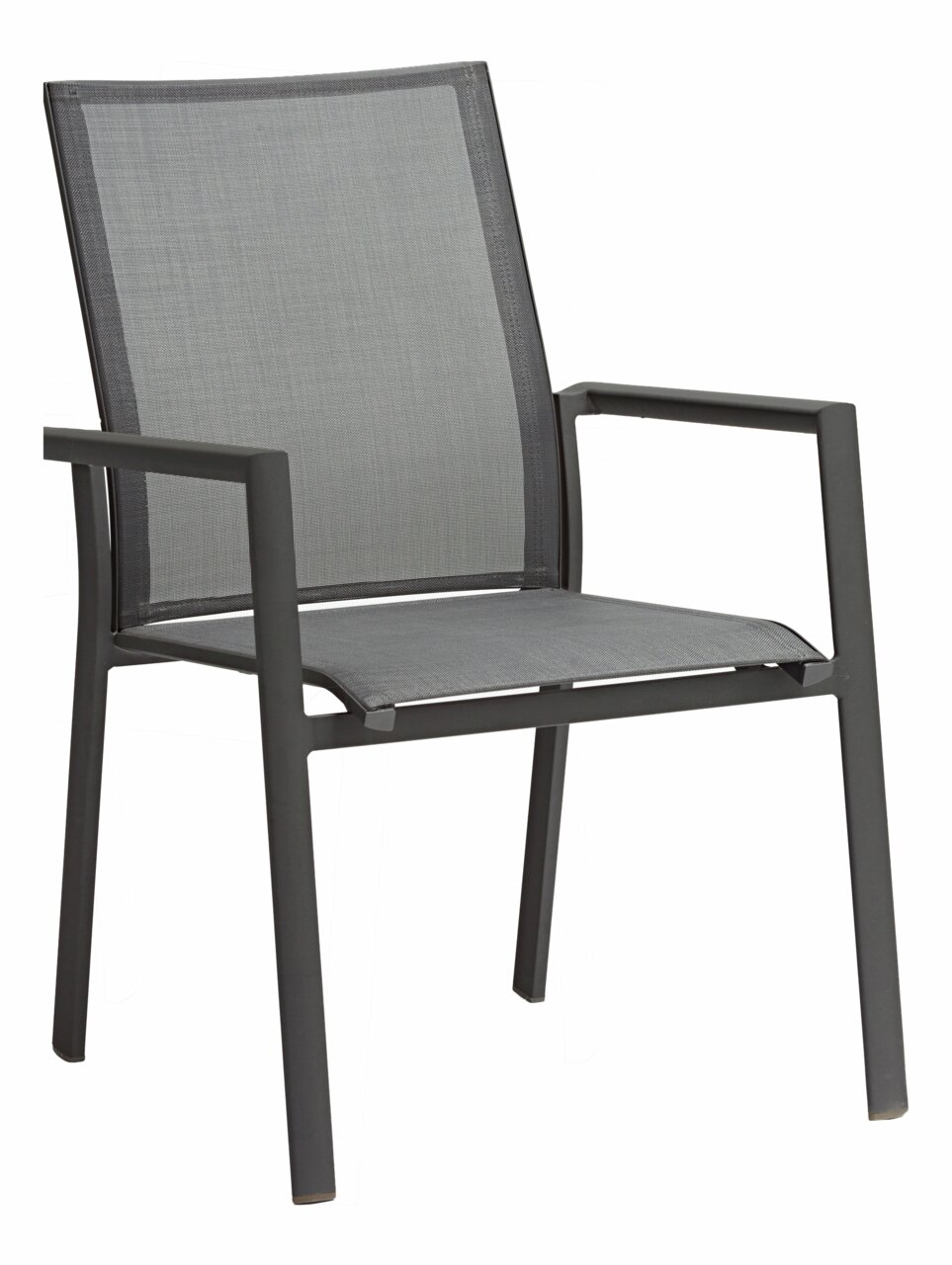 Zebra Stapelsessel FLY Moderner Stapelsessel aus Metall mit grauem Netzgewebe, seitliche Perspektive