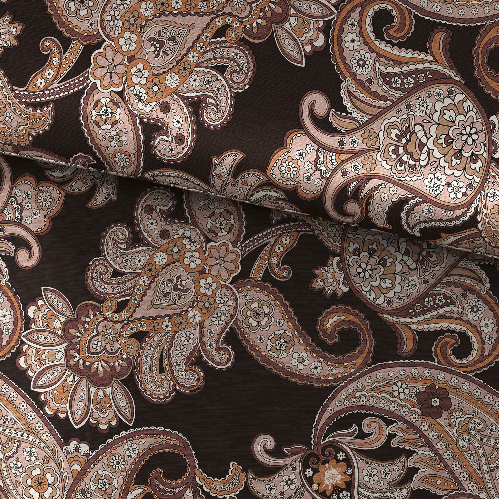 Bettwäsche mit floralem Paisley-Muster in warmen Erdtönen, Draufsicht