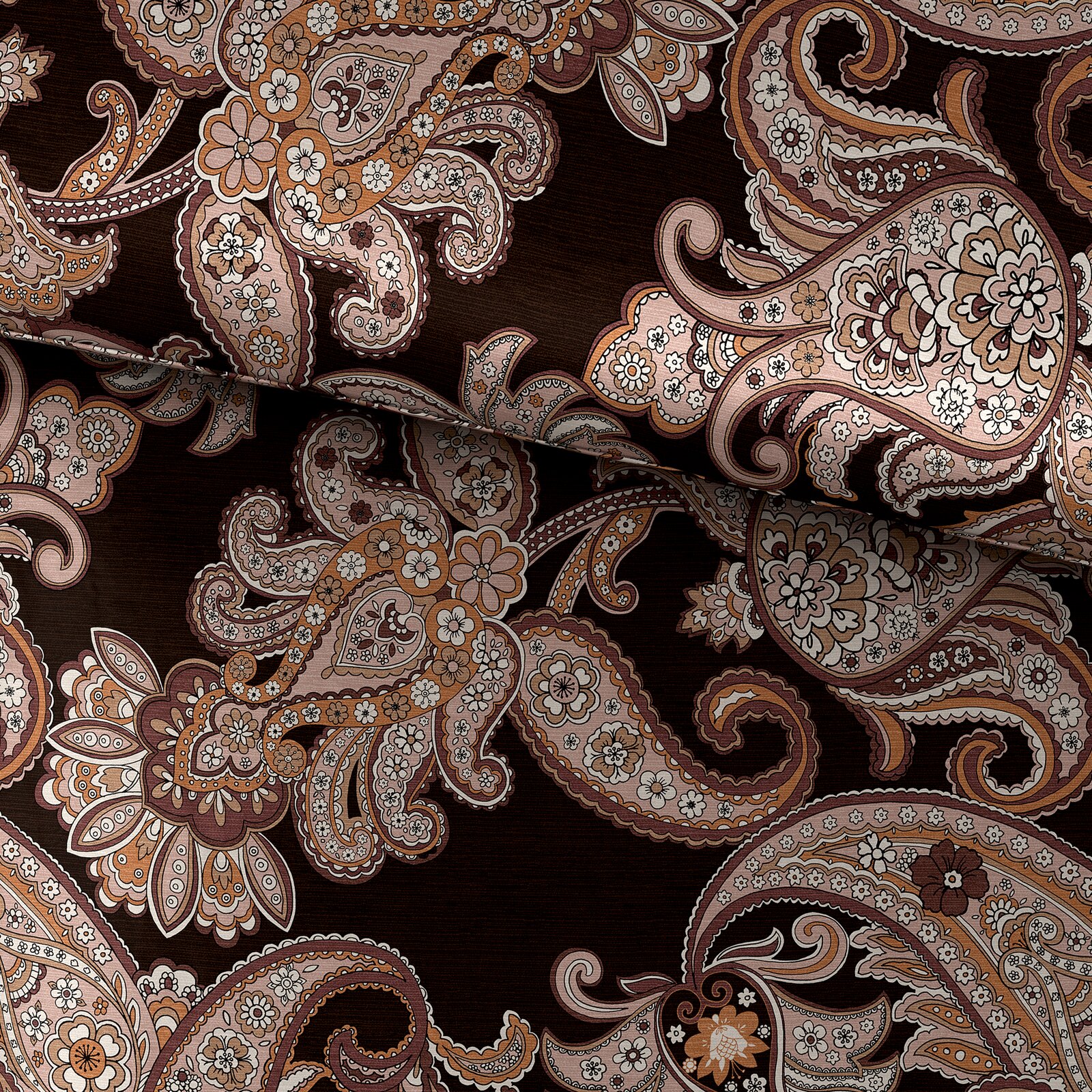 Bettwäsche mit floralem Paisley-Muster in warmen Erdtönen, Draufsicht