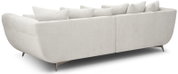 Helles, modernes Stoffsofa in Cremeweiß mit mehreren Rückenkissen und schlanken Metallfüßen, Ansicht schräg von hinten