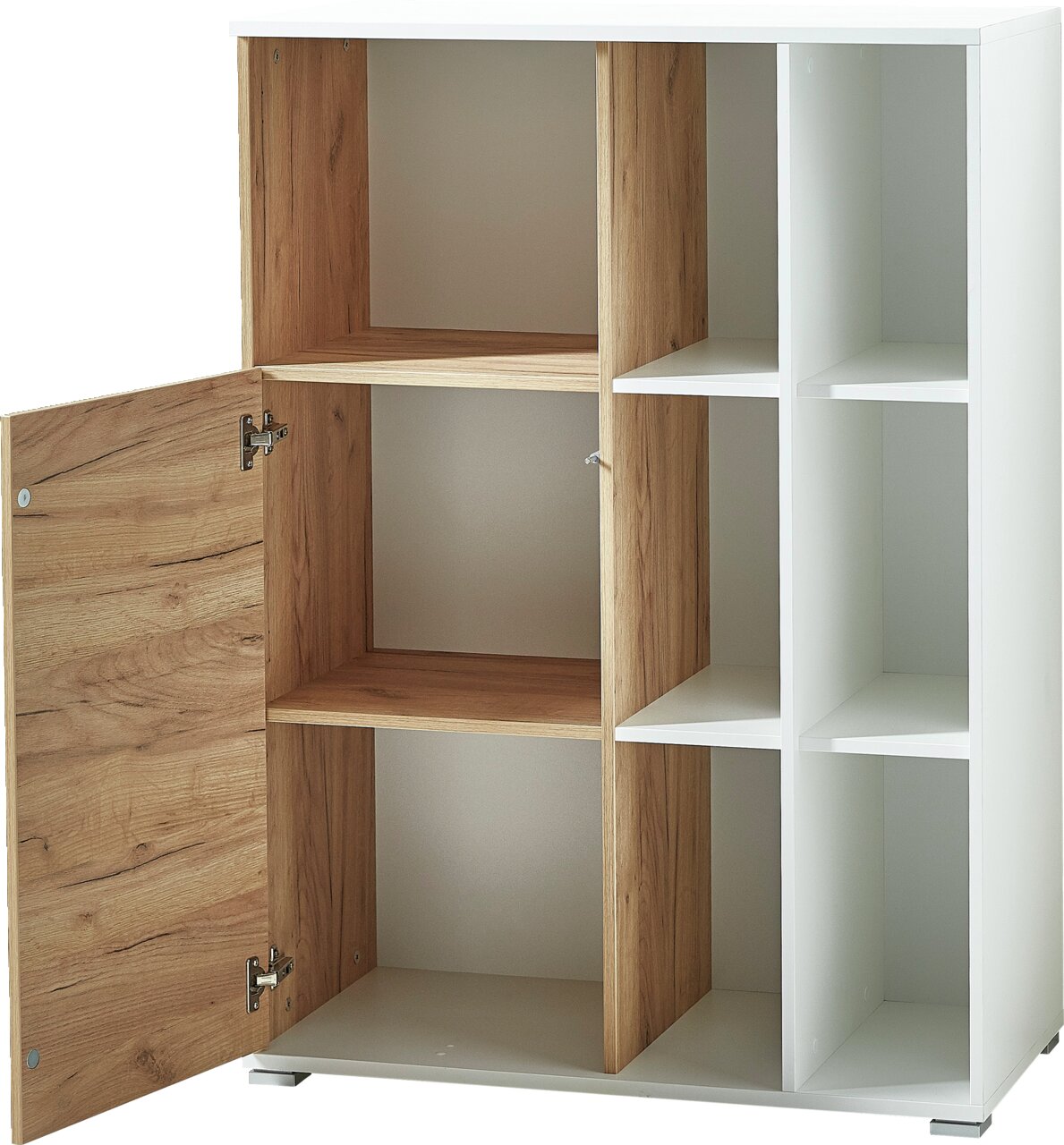 MID.YOU Aktenschrank LIONI Aktenschrank mit offener Tür, Holzoptik innen, weiße Außenseiten, Frontansicht