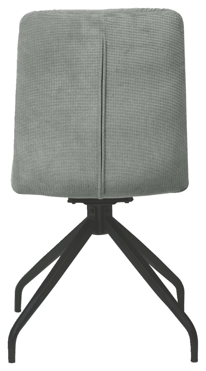 Z2 Stuhl Kaya Rückansicht eines modernen Stuhls mit grauem Stoffbezug und schwarzem Metallgestell.