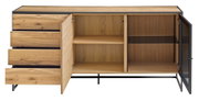 Offenes Sideboard aus Holz mit Schubladen und Türen, Frontansicht
