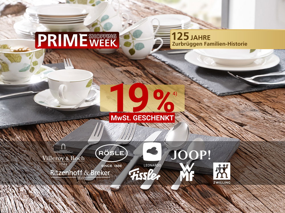 Elegante servies- en bestekset op een rustieke houten tafel, gepresenteerd tijdens de Prime Shopping Week