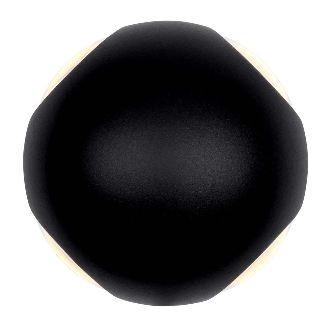 Schwarze LED-Außenwandleuchte in runder Form, Ansicht von vorne