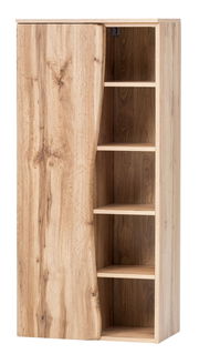 Midischrank 60 aus Holz mit natürlicher Maserung, offene und geschlossene Fächer, Frontalansicht