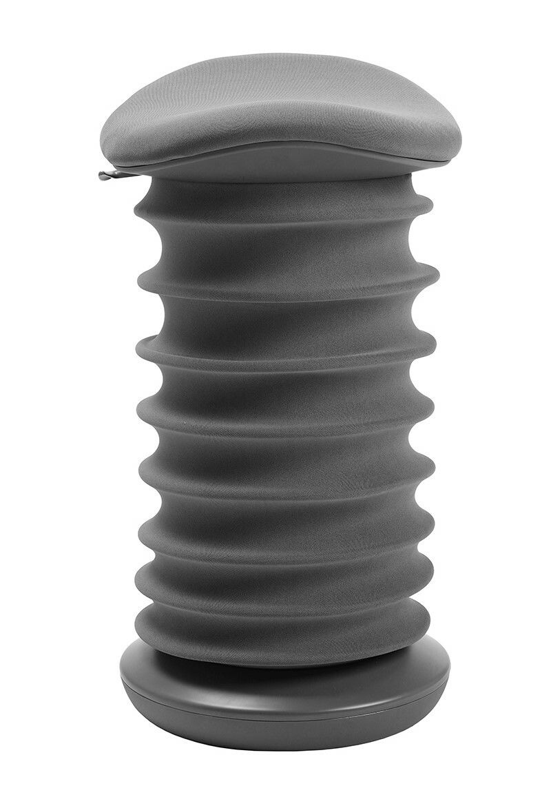 Grauer Schwinghocker mit wellenförmigem Design, seitliche Perspektive