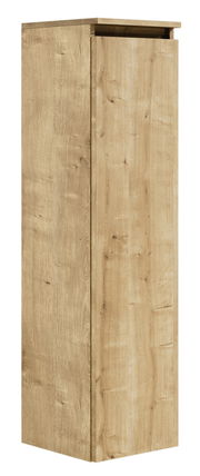 Hochschrank aus Holz in Eichenoptik, seitliche Perspektive